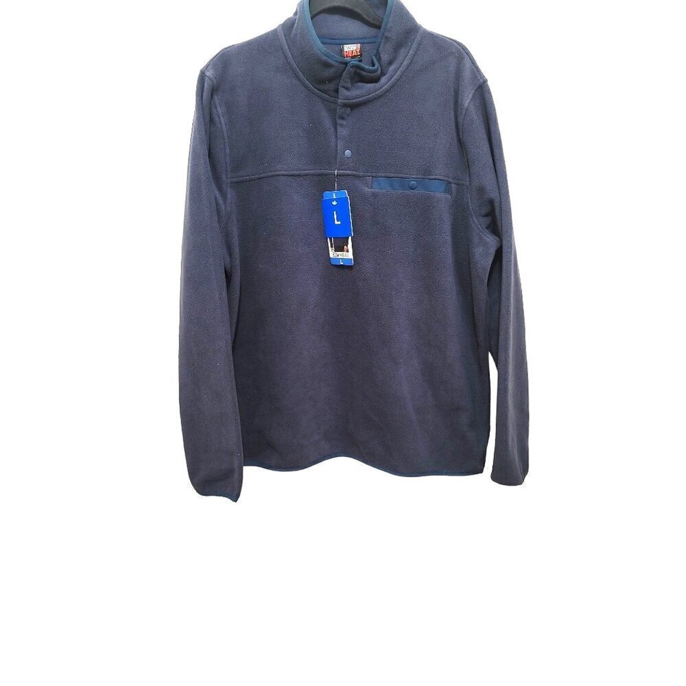 NEW 32 Degrees Heat Fleece Pullover Mens Large Navy Blue Snap Mock Neck